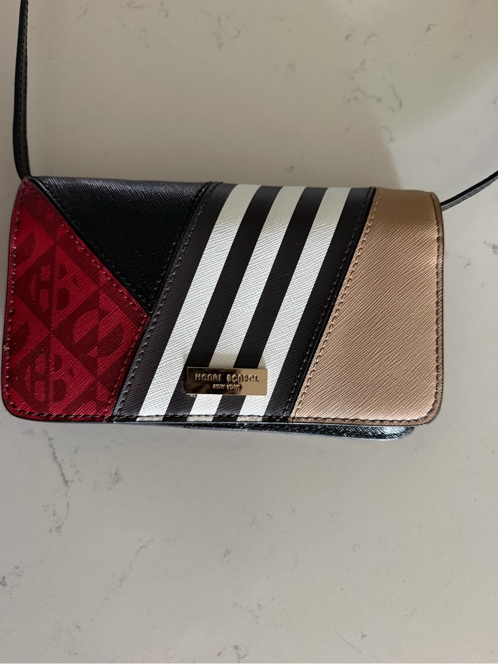 Henri Bendel Colorblock Centennial Crossbody - Red, Black & Beige, Leather